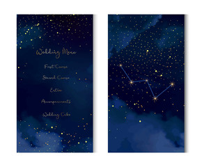 Wall Mural - magic night dark blue sky with sparkling stars vector vertical banner.