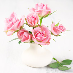 Canvas Print - Fresh flowers bouquet of pink roses