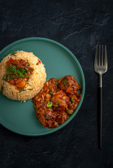 Wall Mural - Vegetarian fried rice with manchurian served in a plate