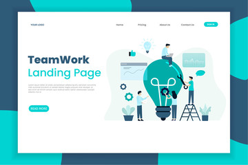 Wall Mural - Modern flat design teamwork landing page template . Landing Page Template.