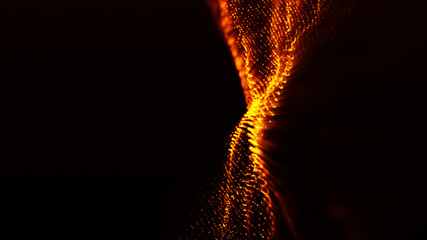 Poster - digital particles wave flow gold color with bokeh abstract motion background concept