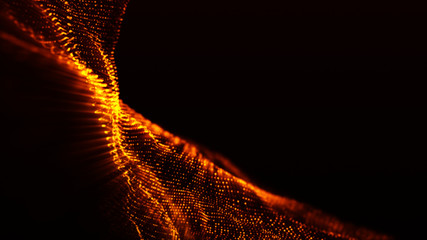 Poster - digital particles wave flow gold color with bokeh abstract motion background concept