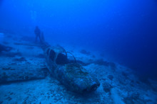 Airplane Scuba Wreck / Diving Site Airplane, Underwater Landscape Air Crash In The Sea
