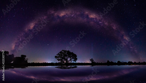 Amazing Panorama blue night sky milky way and star on dark background Tableau sur Toile