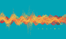 Sound Waves. Dynamic Effect. Vector Illustration With Particle. 3D Grid Surface.