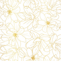  Golden textured magnolia flowers seamless pattern