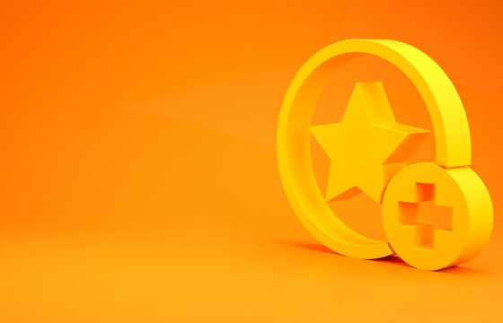 Yellow Star icon isolated on orange background. Favorite, best rating, award symbol. Add to concept. Minimalism concept. 3d illustration 3D render
