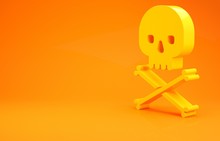 Yellow Skull On Crossbones Icon Isolated On Orange Background. Minimalism Concept. 3d Illustration 3D Render
