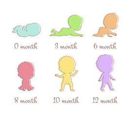 vector illustration baby growth process. baby development stages milestones first one year . child m