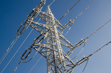 Power lines. Energy in winter.