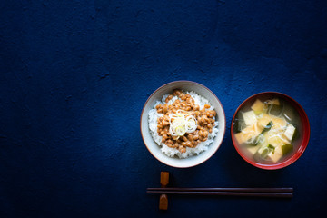 Sticker - 納豆ご飯と豆腐の味噌汁