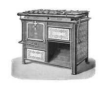 Stove (Antique Kitchen) / Engraved Antique Illustration From Brockhaus Konversations-Lexikon 1908