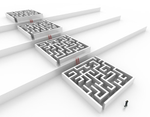 Maze concept, challenge and human choices theme. Original 3d rendering