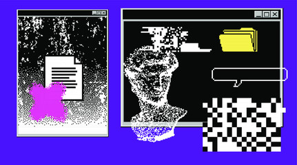 Aufkleber - Pixel art ilustration with retro 80's UI and UX elements. Vaporwave and retrowave style collage.
