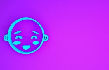 Poster - Blue Happy little boy head icon isolated on purple background. Face of baby boy. Minimalism concept. 3d illustration 3D render