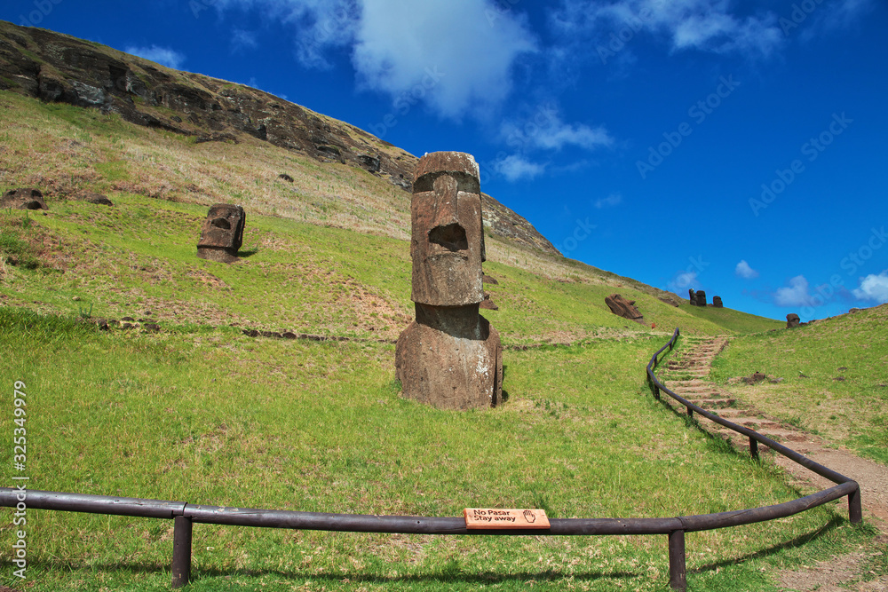 Rapa Nui The statue Moai in Rano Raraku on Easter Island Chili Stock Rapa Nui The statue Moai in Rano Raraku on Easter Island Chili Stock