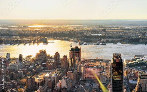 Aerial view to Manhattan West NY and NJ America Tableau sur Toile