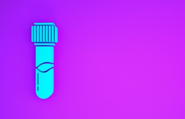 Blue Test tube and flask chemical laboratory test icon isolated on purple background. Laboratory glassware sign. Minimalism concept. 3d illustration 3D render