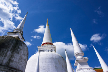 Churches and pagodas in Thai temples and blue skies