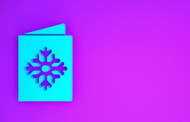 Sticker - Blue Christmas postcard icon isolated on purple background. Merry Christmas and Happy New Year. Minimalism concept. 3d illustration 3D render