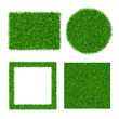Green grass background isolated 3D set. Lawn greenery nature ball. Soccer field texture circle, square frame, rectangle. Ground grassland pattern. Grassy design. Grow meadow. Vector illustration