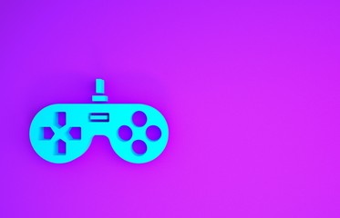 Blue Gamepad icon isolated on purple background. Game controller. Minimalism concept. 3d illustration 3D render