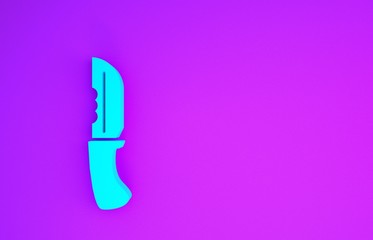 Sticker - Blue Military knife icon isolated on purple background. Minimalism concept. 3d illustration 3D render