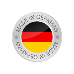 Canvas Print - Glossy metal badge icon, made in Germany with flag. Vector stock illustration.