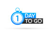 © DG-Studio - One day to go label, red flat with alarm clock, promotion icon. Vector stock illustration.