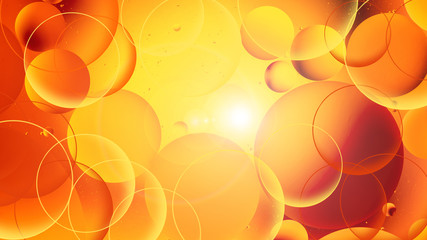 bright oily drops in water with colorful background, close-up