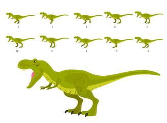 Wall Mural - Gait animation of cartoon 2d tyrannosaurus. The full cycle of walking dinosaur.