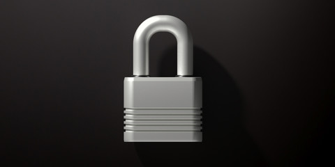 Padlock closed isolated against black background. 3d illustration