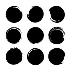 Poster - Set circles textured hand drawn abstract of black color isolated on white background. Vector