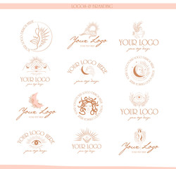 Wall Mural - collection of logos and icons in hand drawn style. nature, yoga, skin care, personal brand, psycholo