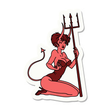Tattoo Style Sticker Of A Pinup Devil Girl