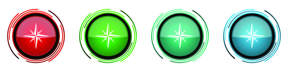Aufkleber - Compass round glossy vector icons, set of buttons for webdesign, internet and mobile phone applications in four colors options isolated on white background
