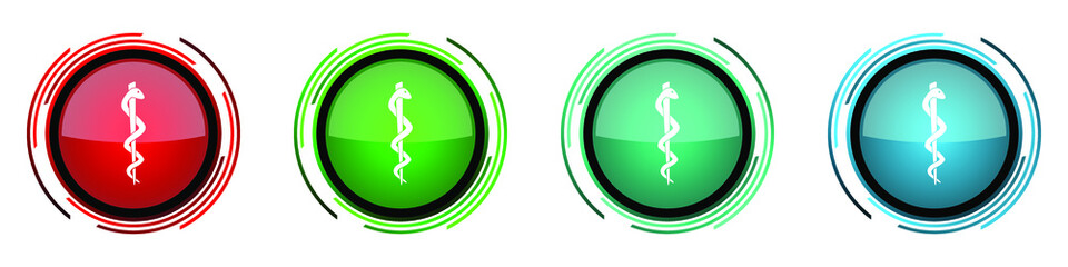 Poster - Emergency round glossy vector icons, set of buttons for webdesign, internet and mobile phone applications in four colors options isolated on white background
