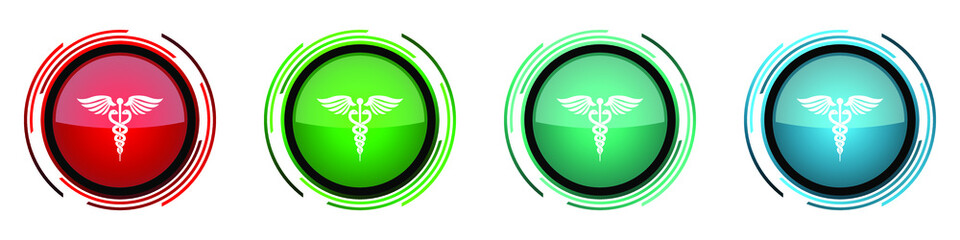 Poster - Emergency round glossy vector icons, set of buttons for webdesign, internet and mobile phone applications in four colors options isolated on white background