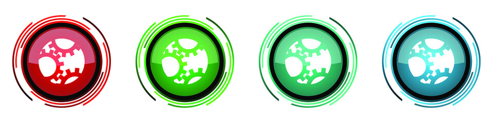 Leinwandbilder - Gear round glossy vector icons, set of buttons for webdesign, internet and mobile phone applications in four colors options isolated on white background