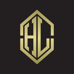 HL Logo monogram with hexagon shape and outline slice style with gold colors