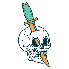 Sticker - tattoo style icon of a skull and dagger