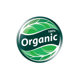 Sticker - Organic sign with green leaves. Vector