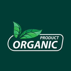 Sticker - Organic sign with green leaves. Vector