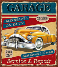 Vintage Garage Retro Poster With Retro Car 