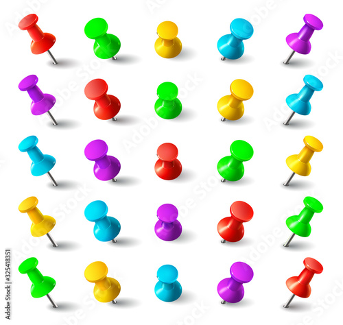 Fotomural Realistic 3d color thumbtack push pins