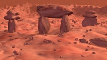 Stone Structures On Ancient Alien World. Martian Monuments , Artifacts . 3d Rendering Illustration