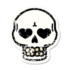 traditional distressed sticker tattoo of a skull