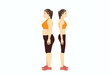 Fat woman and Slim woman standing stay together wear the same color sportswear. Concept Illustration about reduce fat with workout for beauty shape.
