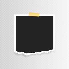 Wall Mural - vector photo frame mockup design. photo frame with torn paper on sticky tape isolated on transparent