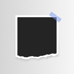Wall Mural - vector photo frame mockup design. photo frame with torn paper on sticky tape isolated on transparent